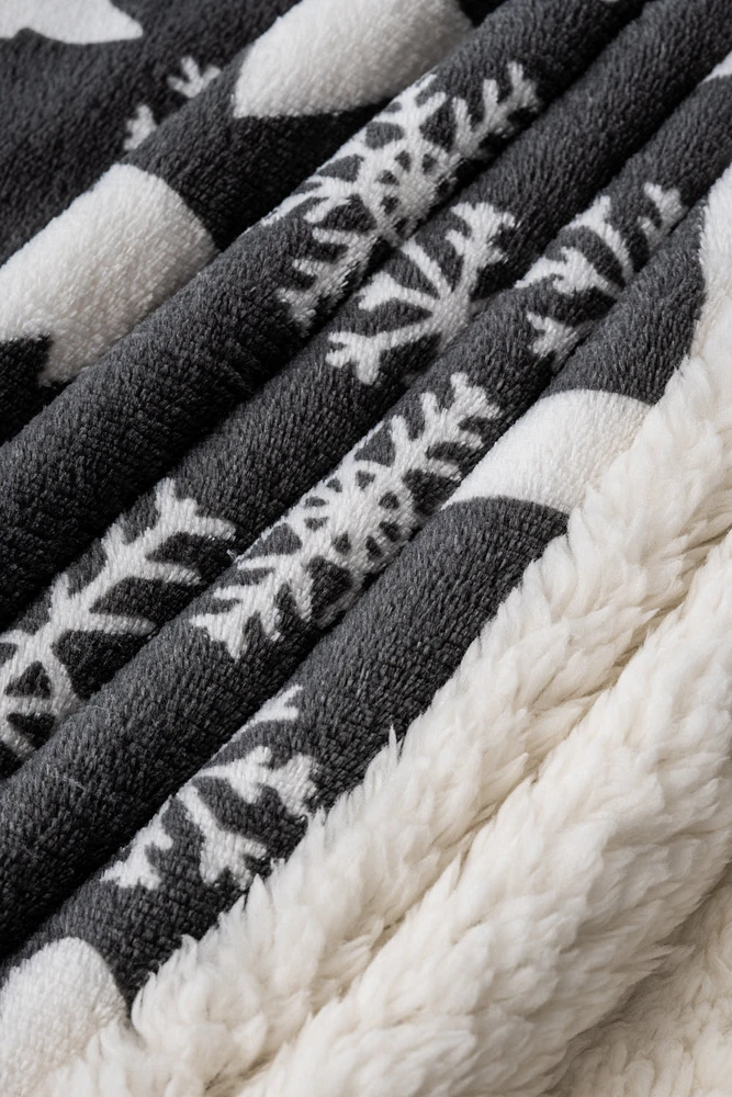 Gray Snowflake - Sherpa Blanket