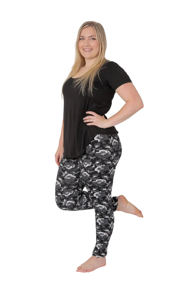 Flower Print - Cozy Lined Leggings