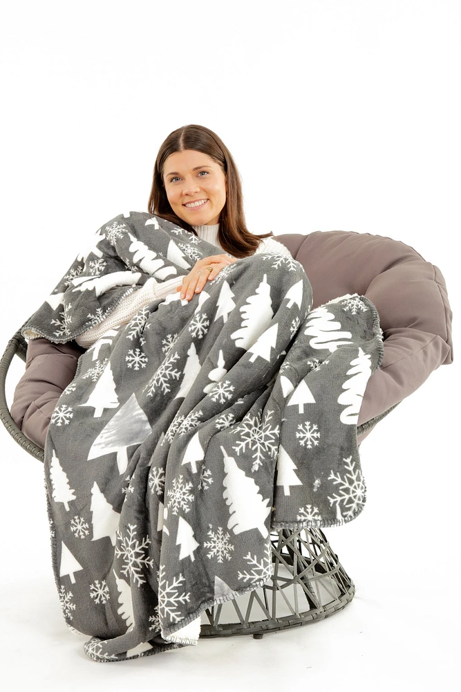 Gray Snowflake - Sherpa Blanket