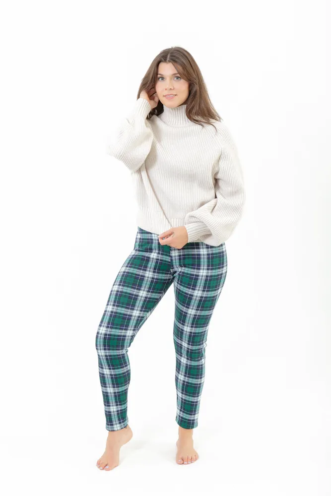 Green Checked - Cozy Lined Leggings