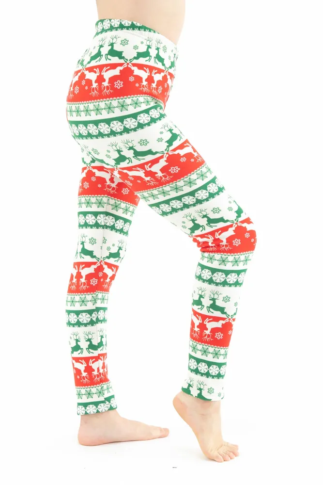 Just Cozy Fleece Lined Fair Isle Reindeer Holiday Legging One Size New