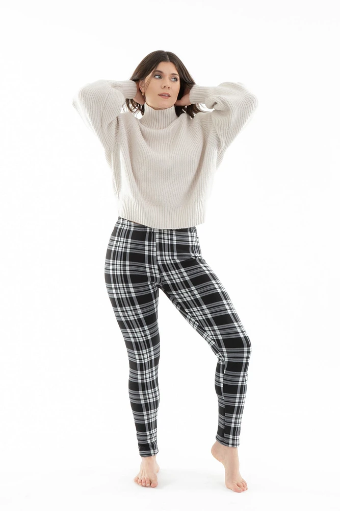 B&W Plaid - Cozy Lined Leggings