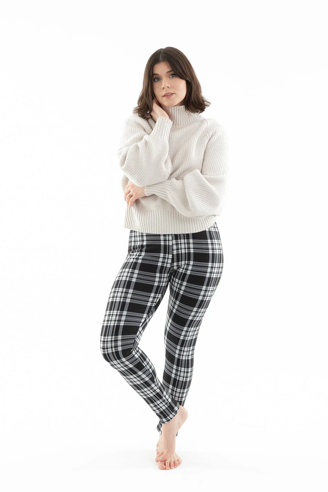 B&W Plaid - Cozy Lined Leggings