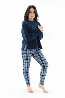 Blue Plaid - Cozy Lined Leggings