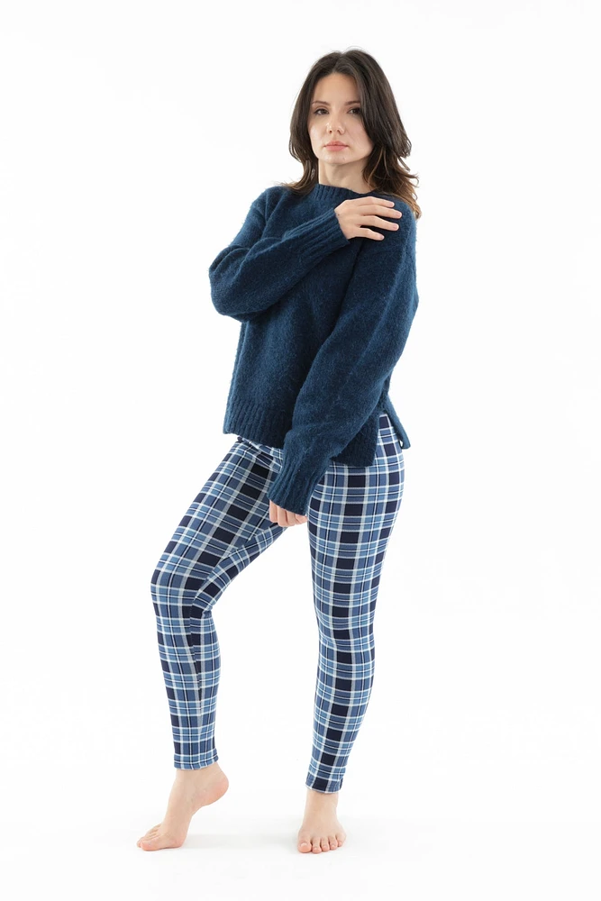 Blue Plaid - Cozy Lined Leggings