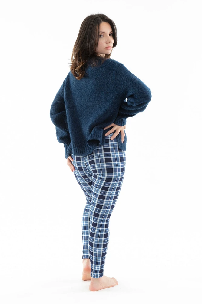 Blue Plaid - Cozy Lined Leggings