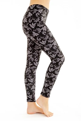 Grey Ocean Flowers - Cozy Lined Leggings