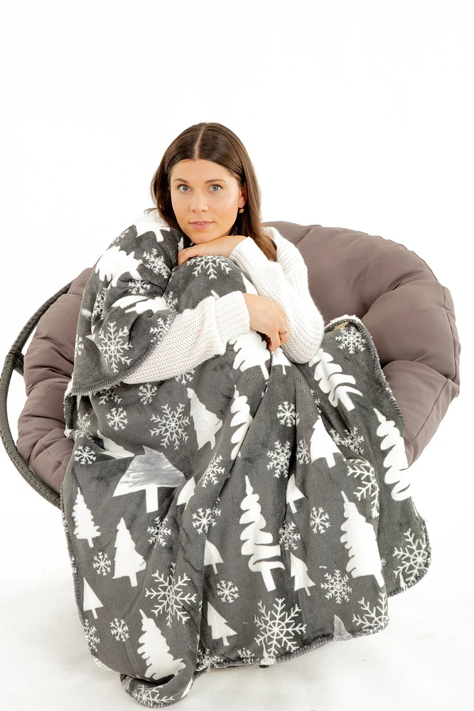 Gray Snowflake - Sherpa Blanket