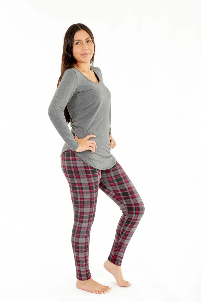 Red & Grey Plaid - Cozy Lined Leggings