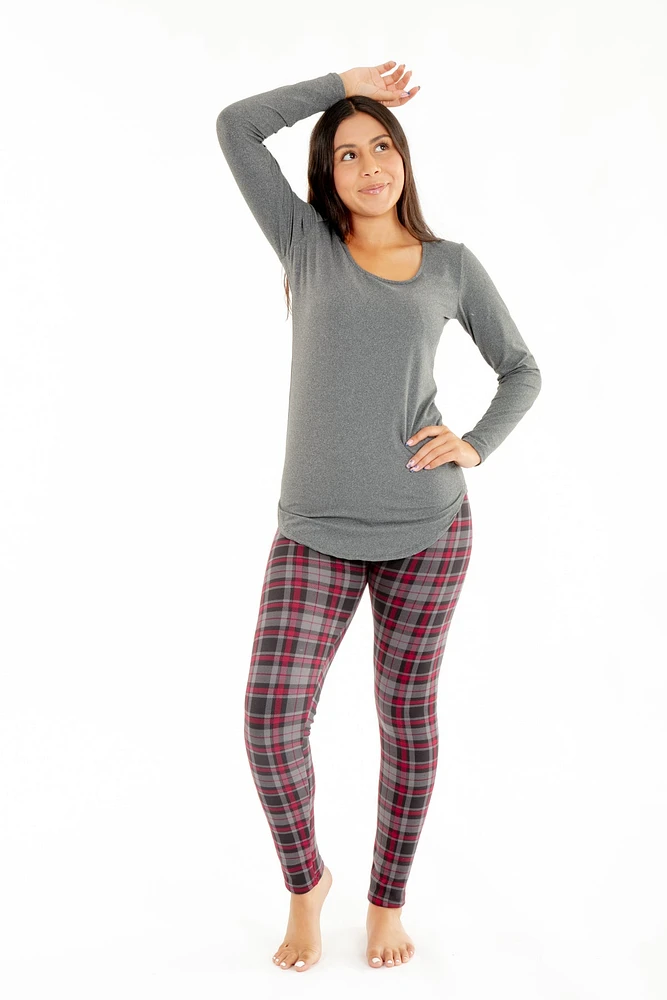 Red & Grey Plaid - Cozy Lined Leggings