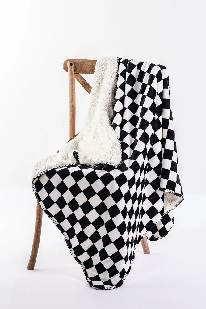 B&W Plaid - Sherpa Blanket