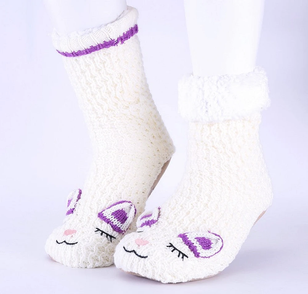 Blanc et violet - chaussettes de pantoufles confortables