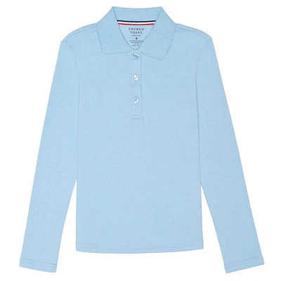 Long Sleeve Knit Polo With Picot Collar