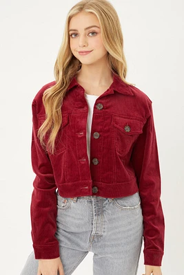 Tortoise Button Up Cropped Corduroy Jacket