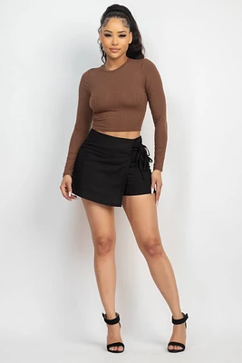 Zippered Solid Wrap Drawstring Skorts