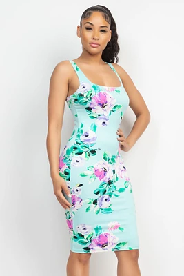 Square Floral Bodycon Sleeveless Dress