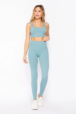 Seamless Rib-Knit Crop Tank 2 Piece Set