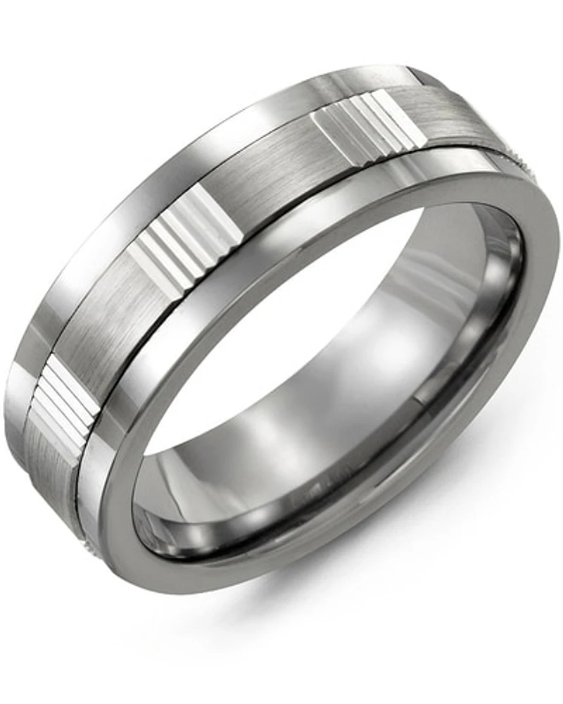 Men's Satin Diamond Cut Wedding Band