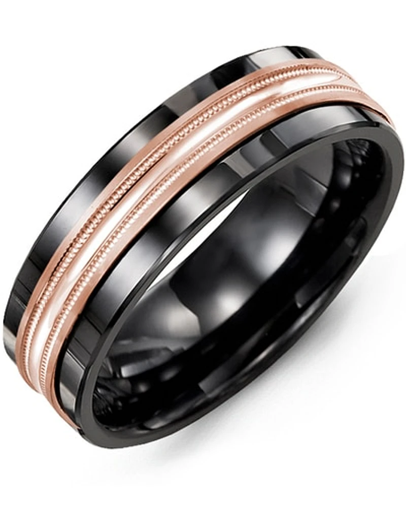 Men's Concave Polish Center Milgrain Wedding Ring