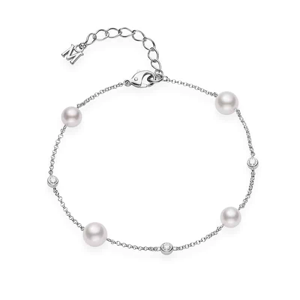 Akoya Cultured Pearl and Diamond Station Bracelet - La Maison Monaco