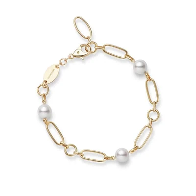 M Code Akoya Cultured Pearl Bracelet in 18K Yellow Gold - La Maison Monaco