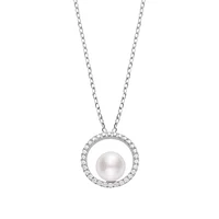 Akoya Cultured Pearl Circle Pendant with Diamonds in 18K White Gold - La Maison Monaco