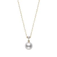 Akoya Cultured Pearl Diamond Pendant in 18K Yellow Gold