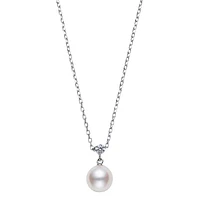 Akoya Cultured Single Pearl and Diamond Pendant in 18K White Gold - La Maison Monaco