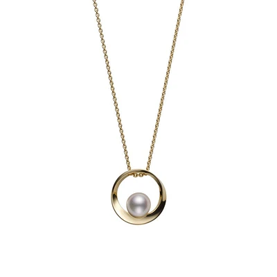 Akoya Cultured Pearl Circle Pendant in 18K Yellow Gold - La Maison Monaco