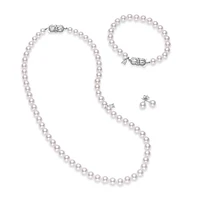 18"" Akoya Cultured Pearl Three Piece Set – 18K White Gold Clasp - La Maison Monaco