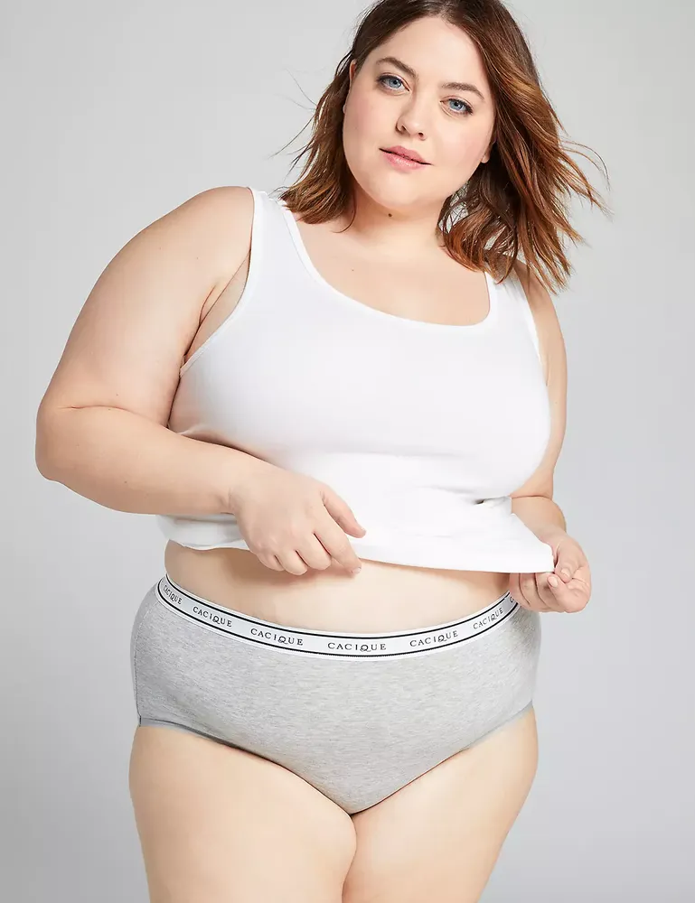 Lane Bryant Cotton Full Brief Panty With Wide Waistband / Light Grey