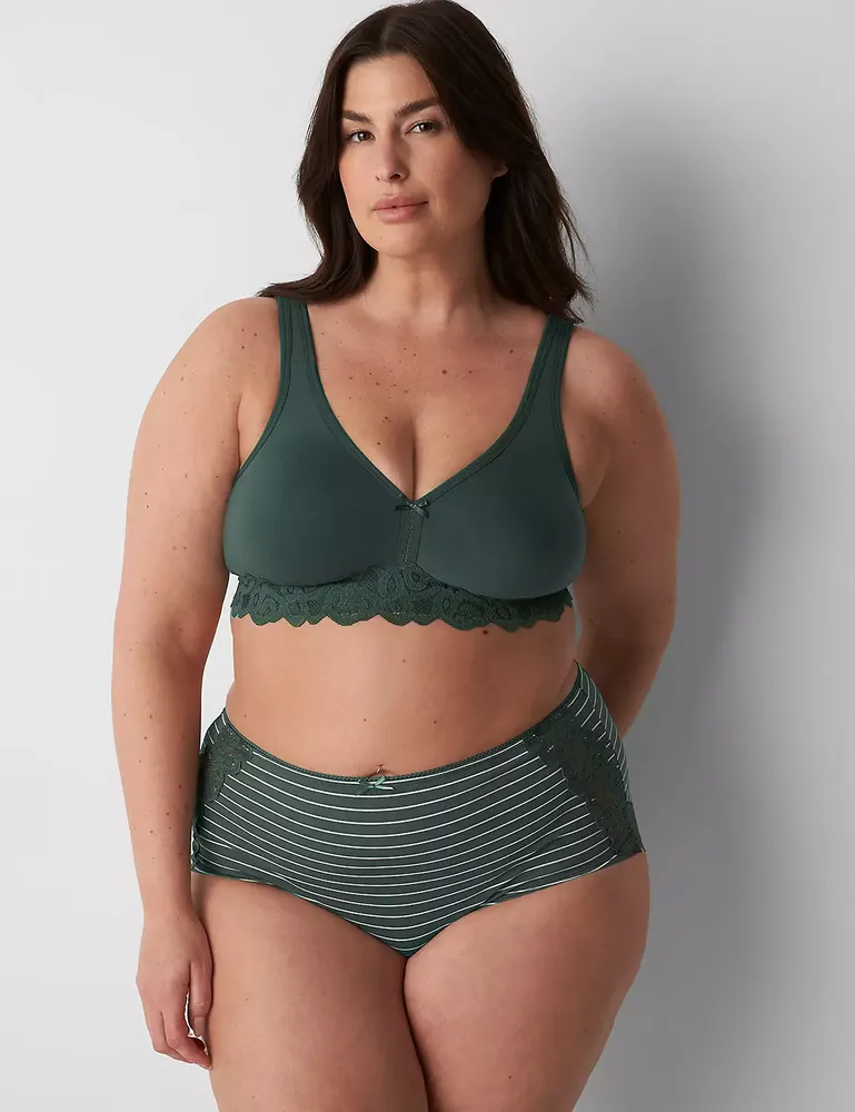 Lane Bryant Cotton Hipster Panty With Lace-Trimmed Back / Stripe Jungle  Green