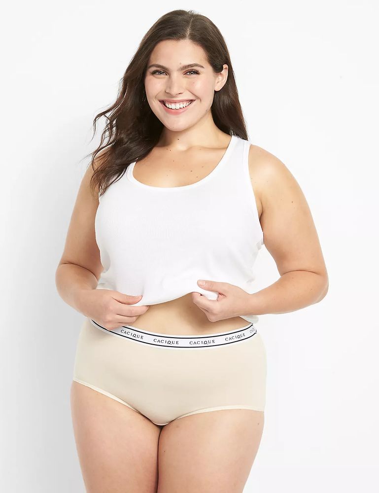 Lane Bryant Cotton Full Brief Panty With Wide Waistband / Beige