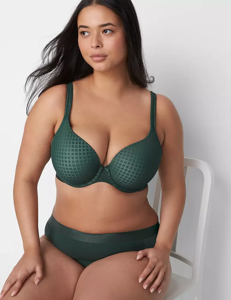 Lane Bryant Cotton Lightly Lined T-Shirt Bra With Lace 42DDD Jungle Green