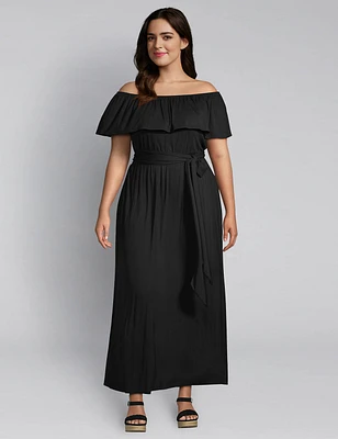 Off-The-Shoulder Belted Maxi Dress