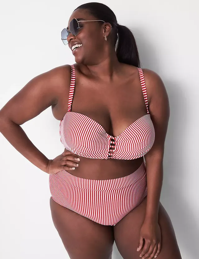 Lane Bryant Seersucker Strappy Underwire Swim Bikini 44G White