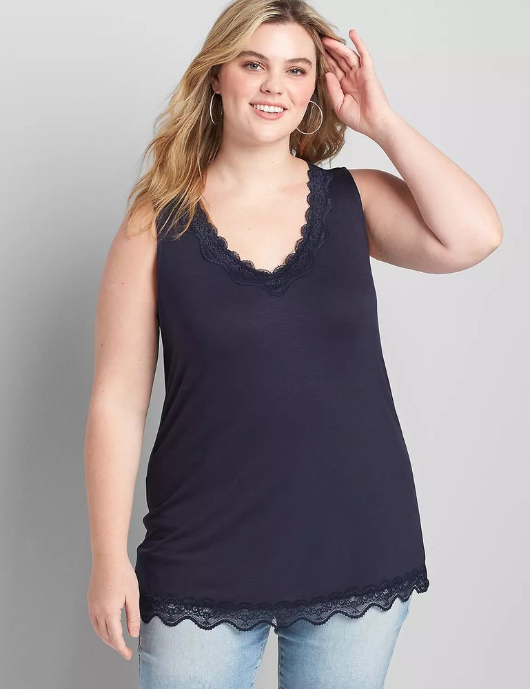 Lane Bryant Classic V-Neck Lace-Trim Tank 10/12 Night Sky | Hawthorn Mall