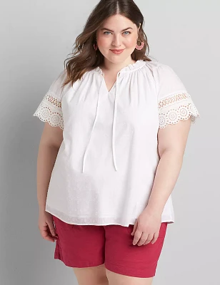 Ruffle-Neck Embroidered Peasant Top