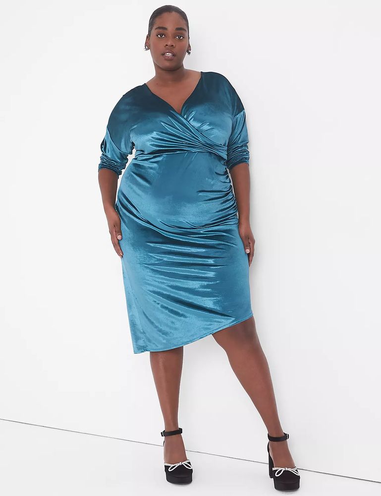 Lane Bryant Velvet Midi Dress With Asym Hem / Deep Teal