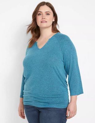 Classic 3/4-Sleeve Notch-Neck Ruched-Side Tee