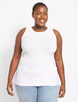 Fitted High-Neck Rib Tank