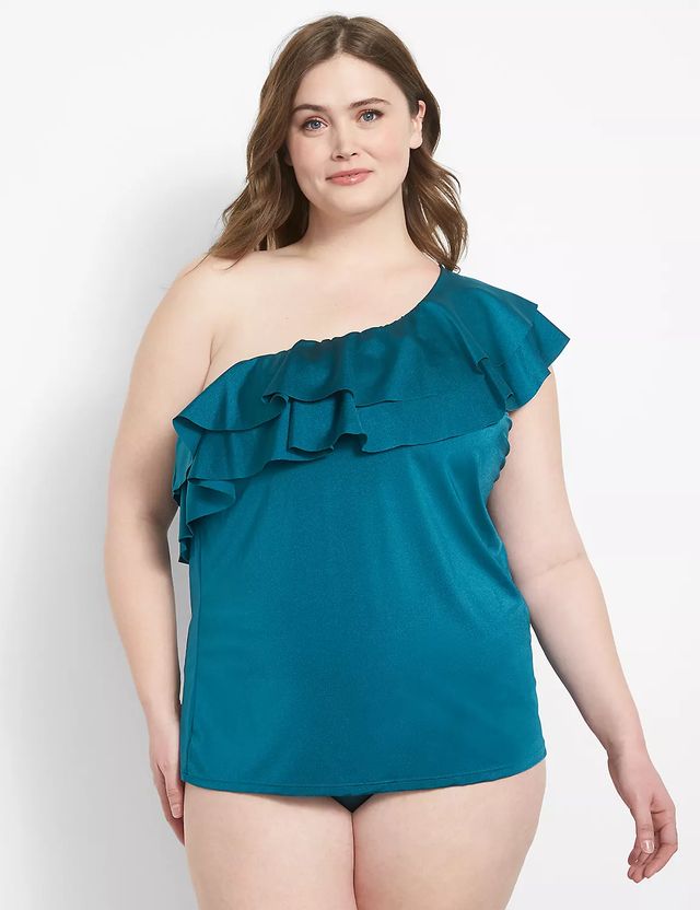 Shimmer Ombre High-Neck Swim Tank with Built-In No-Wire Bra, Lane Bryant