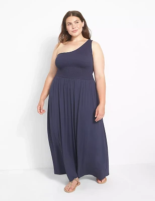 One-Shoulder Smocked Bodice Maxi Dress