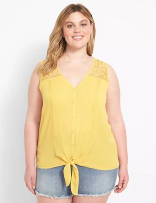 Classic Button-Front Tank With Tie-Hem