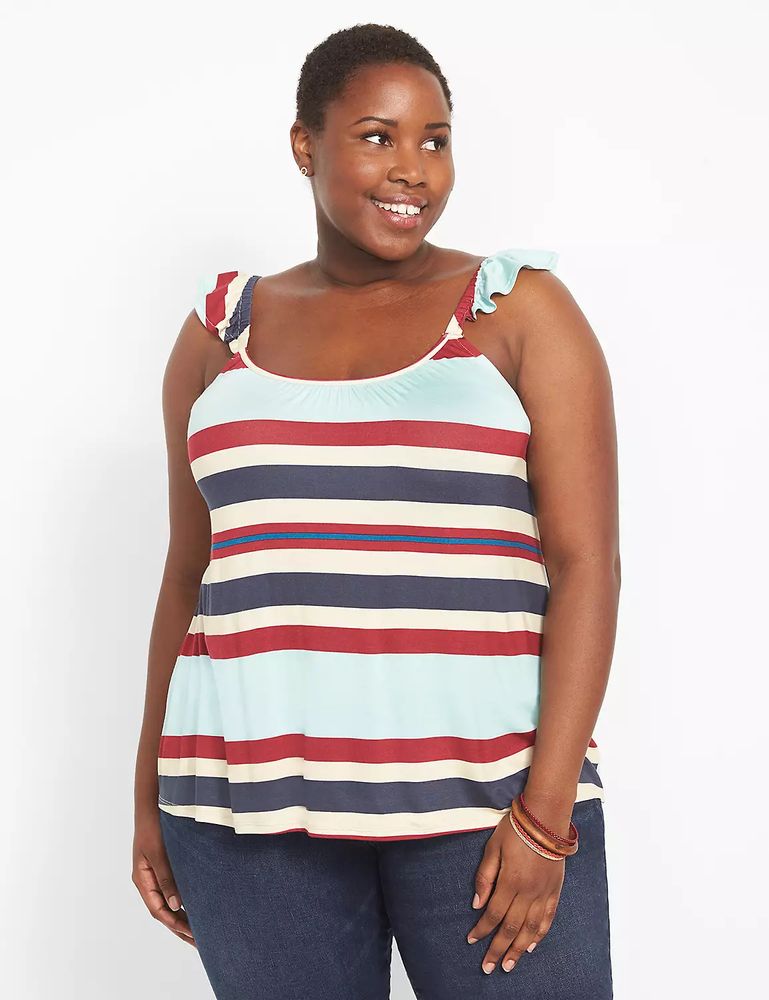 Lane Bryant Swing Scoop-Neck Ruffle-Strap Tank / Multi Stripe | Hawthorn  Mall