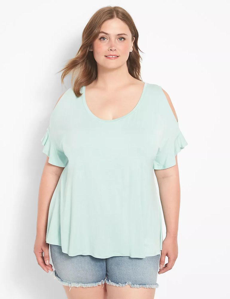 Swing Short-Sleeve Cold-Shoulder Top