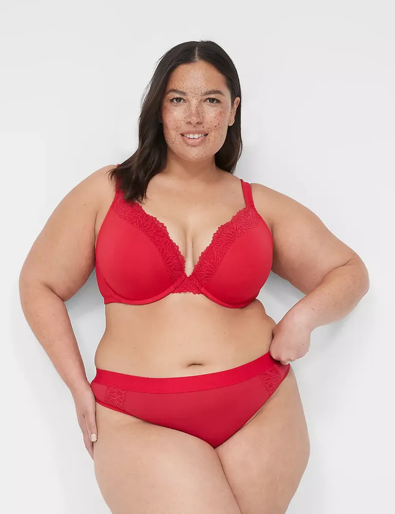 Lane Bryant Cotton Thong With Lace Trim / Red