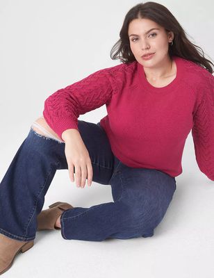 Classic Long-Sleeve Crew-Neck Pointelle Pullover