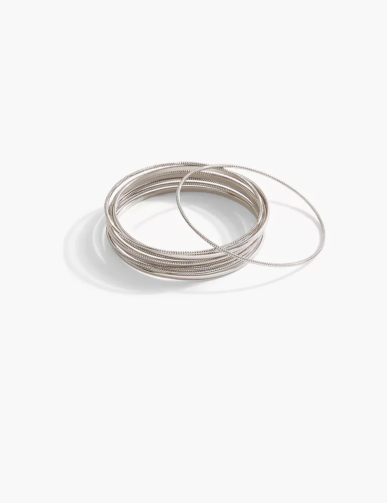 Silver Textured Bangle Set