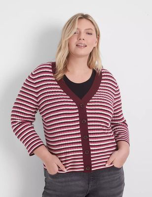 Classic 3/4-Sleeve V-Neck Button-Front Cardigan